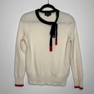 100% Cashmere Sweater Tie Neck  Cream Black Red | Elevated Valentine Date Night